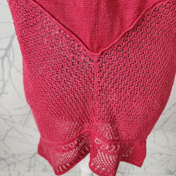 Elie Tahari Red 68% Linen Knit Open Hankie Hem Cardigan - Picture 4 of 6